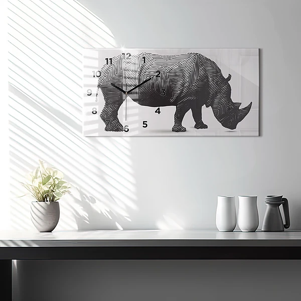 Horizontale Uhr mit motiv Rhinozeros Linienkunst