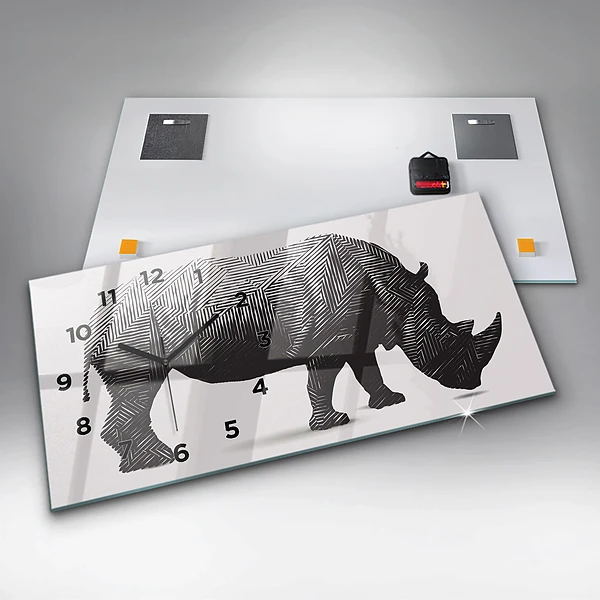 Horizontale Uhr mit motiv Rhinozeros Linienkunst