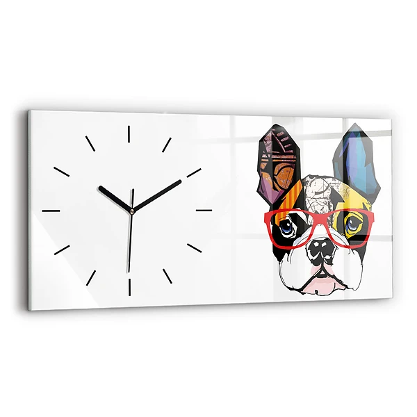Horizontale Uhr mit motiv Französische Bulldogge mit Brille