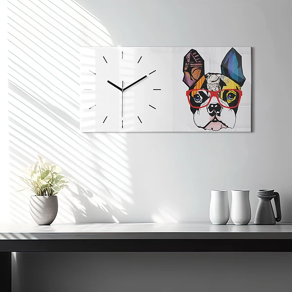 Horizontale Uhr mit motiv Französische Bulldogge mit Brille