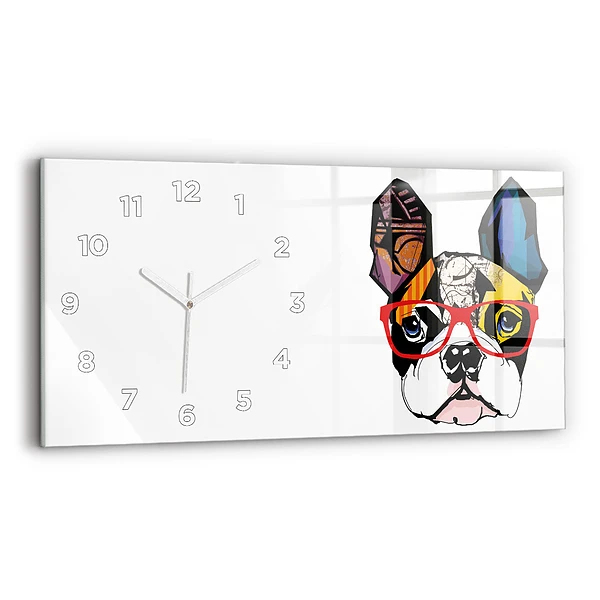 Horizontale Uhr mit motiv Französische Bulldogge mit Brille
