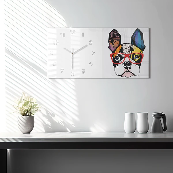 Horizontale Uhr mit motiv Französische Bulldogge mit Brille