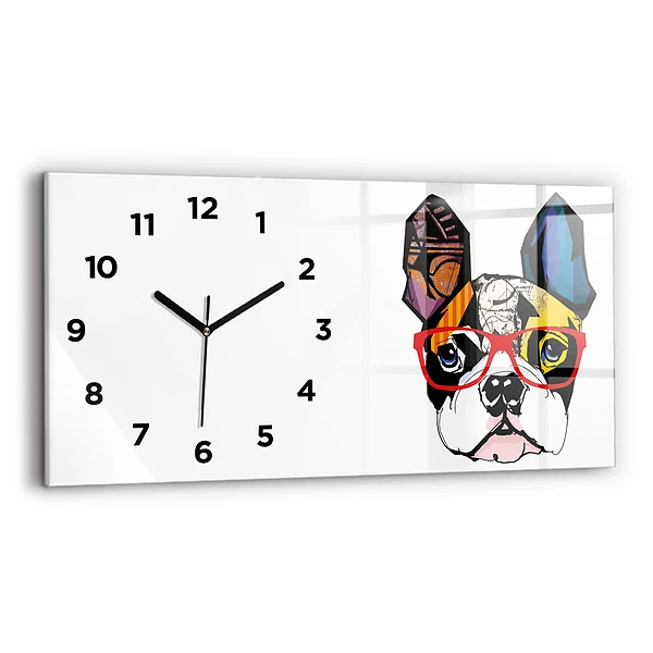 Horizontale Uhr mit motiv Französische Bulldogge mit Brille