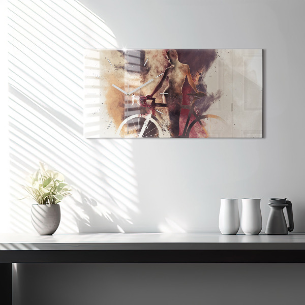 Horizontale Uhr Frau und Fahrrad