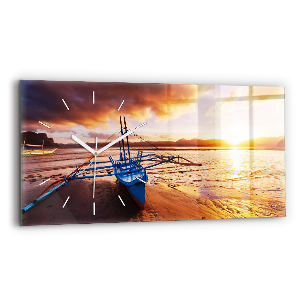 Horizontale Uhr mit motiv Boot und Sonnenuntergang