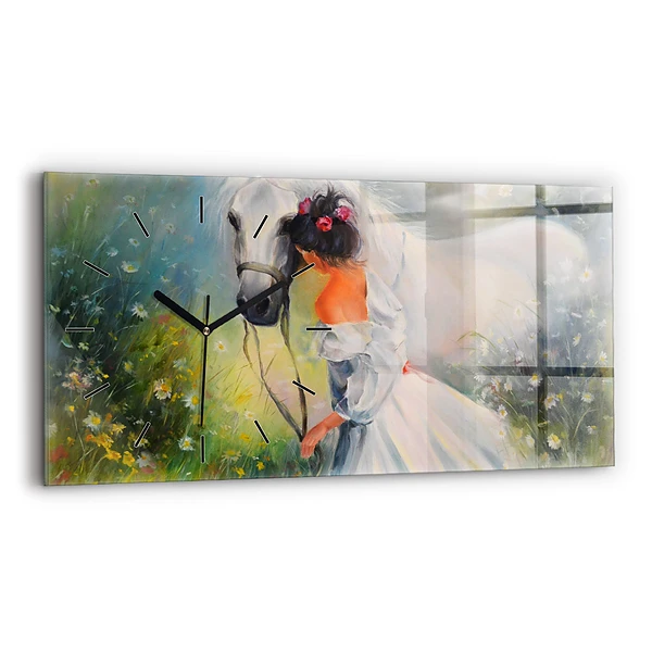Horizontale Uhr mit motiv Schöne Frau mit Pferd
