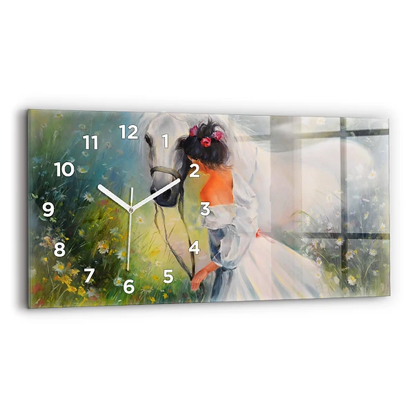 Horizontale Uhr mit motiv Schöne Frau mit Pferd