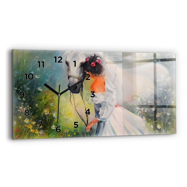 Horizontale Uhr mit motiv Schöne Frau mit Pferd
