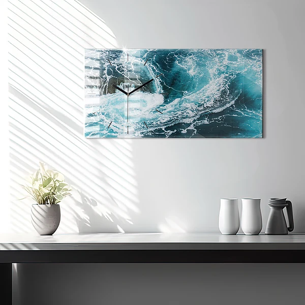 Horizontale Uhr mit motiv Wirbelnde schäumende Wellen