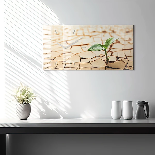 Horizontale Uhr mit motiv Pflanze in getrockneter Erde