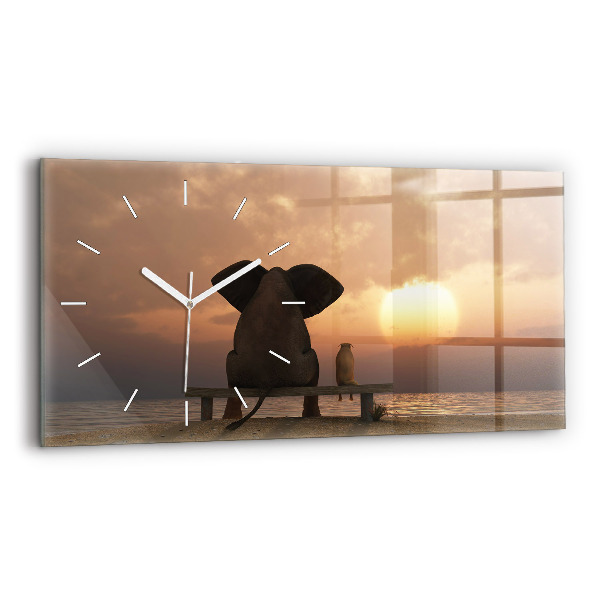 Horizontale Uhr mit motiv Tiere im Sonnenuntergang