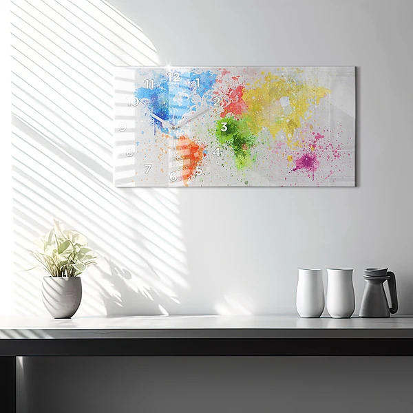 Horizontale Uhr Weltkarte auf Papier