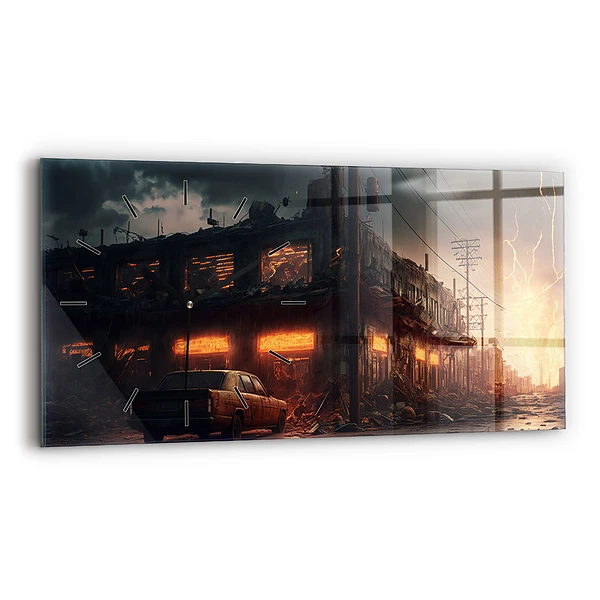 Horizontale Uhr mit motiv Apokalyptisches Gebäude