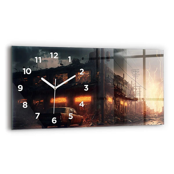 Horizontale Uhr mit motiv Apokalyptisches Gebäude
