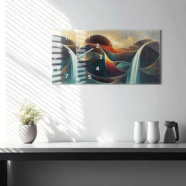 Horizontale Uhr mit motiv Fließender Wasserfall Hintergrund