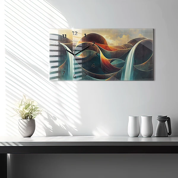 Horizontale Uhr mit motiv Fließender Wasserfall Hintergrund