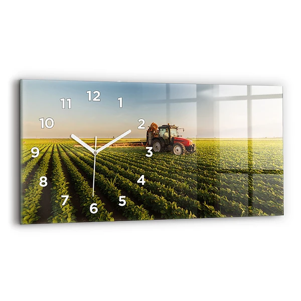 Horizontale Uhr mit motiv Traktor sprüht ein Feld