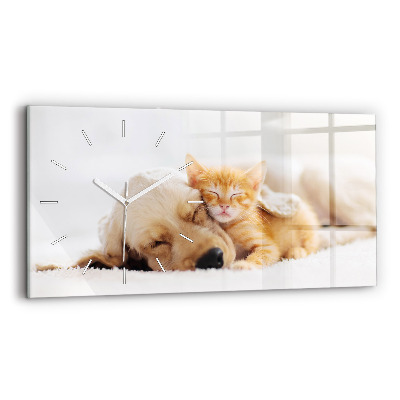 Horizontale Uhr mit motiv Schlafende Katze und Hund