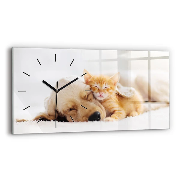Horizontale Uhr mit motiv Schlafende Katze und Hund