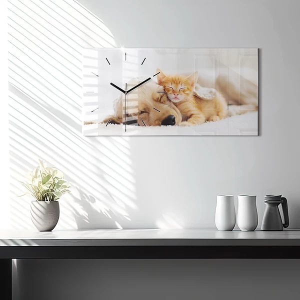 Horizontale Uhr mit motiv Schlafende Katze und Hund