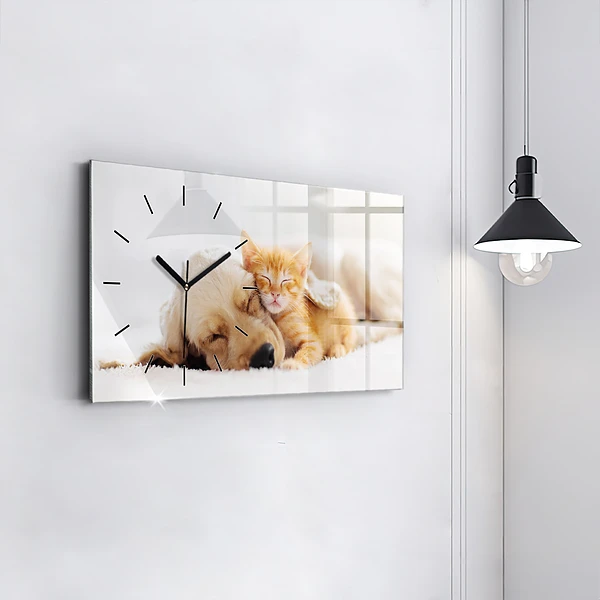 Horizontale Uhr mit motiv Schlafende Katze und Hund