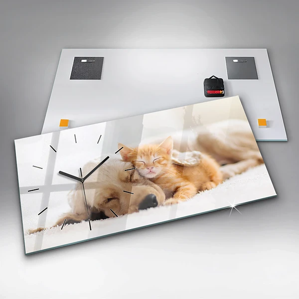 Horizontale Uhr mit motiv Schlafende Katze und Hund