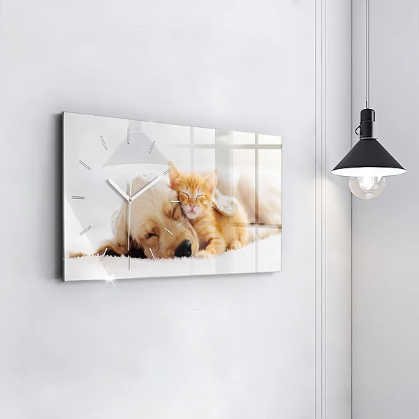 Horizontale Uhr mit motiv Schlafende Katze und Hund