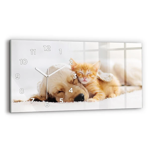 Horizontale Uhr mit motiv Schlafende Katze und Hund
