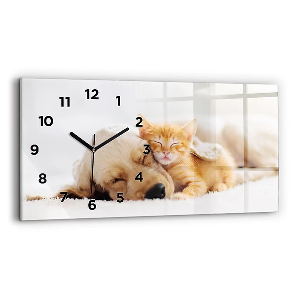 Horizontale Uhr mit motiv Schlafende Katze und Hund