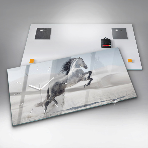 Horizontale Uhr mit motiv Galoppierendes weißes Pferd