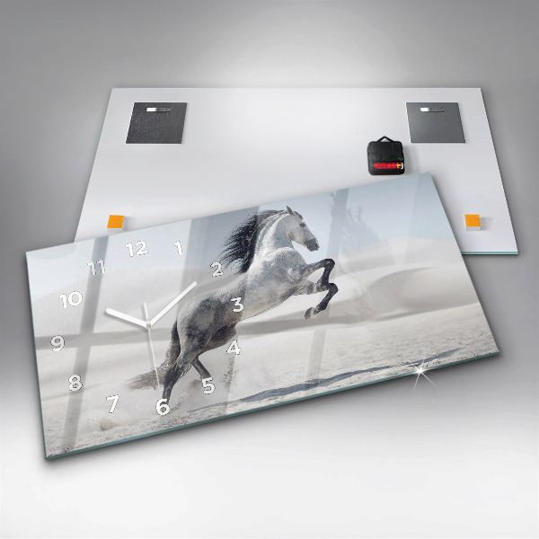 Horizontale Uhr mit motiv Galoppierendes weißes Pferd