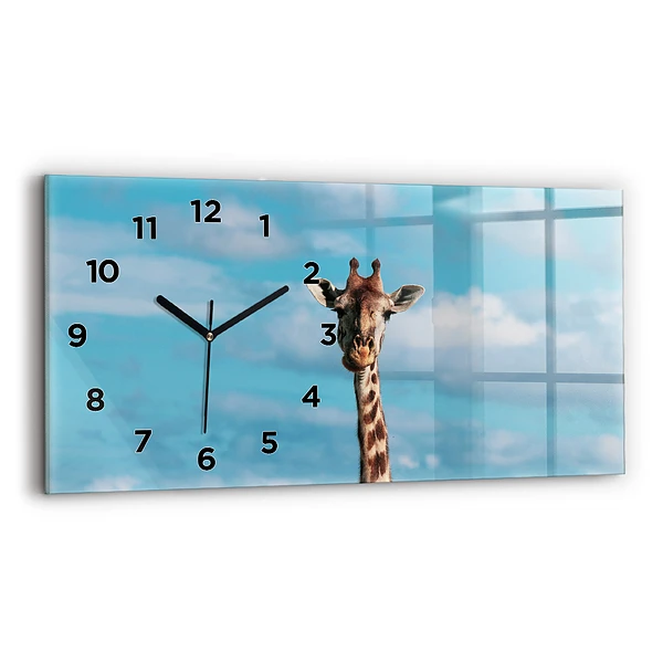 Horizontale Uhr mit motiv Große Giraffe vor einem Himmelshintergrund
