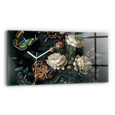 Horizontale Uhr mit motiv Blume und goldene Schmetterlinge