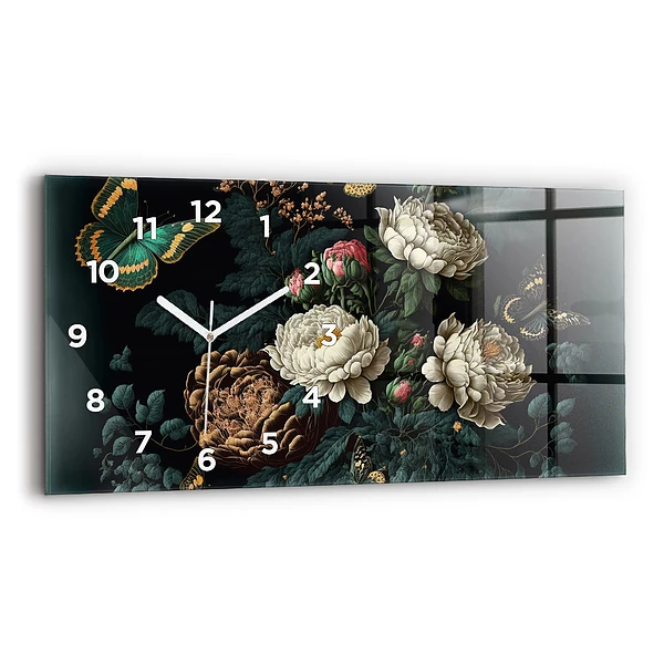 Horizontale Uhr mit motiv Blume und goldene Schmetterlinge