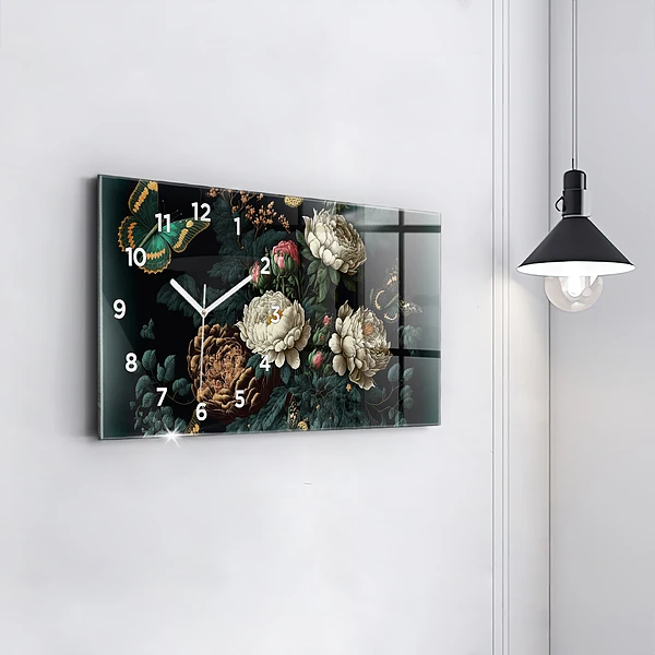 Horizontale Uhr mit motiv Blume und goldene Schmetterlinge
