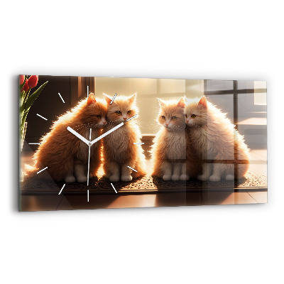Horizontale Uhr mit motiv Vier Katzen in der Sonne
