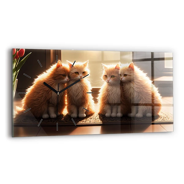 Horizontale Uhr mit motiv Vier Katzen in der Sonne