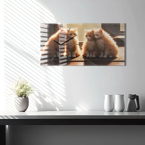 Horizontale Uhr mit motiv Vier Katzen in der Sonne