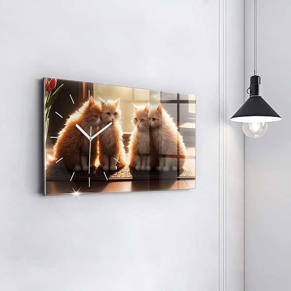 Horizontale Uhr mit motiv Vier Katzen in der Sonne