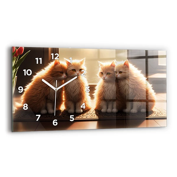 Horizontale Uhr mit motiv Vier Katzen in der Sonne