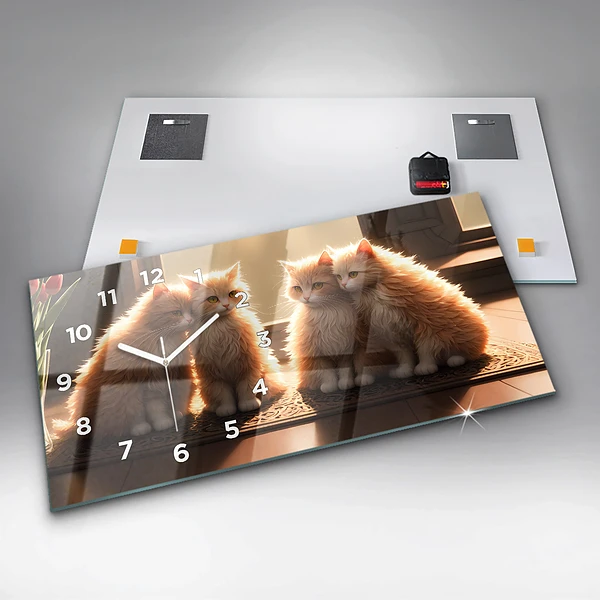 Horizontale Uhr mit motiv Vier Katzen in der Sonne