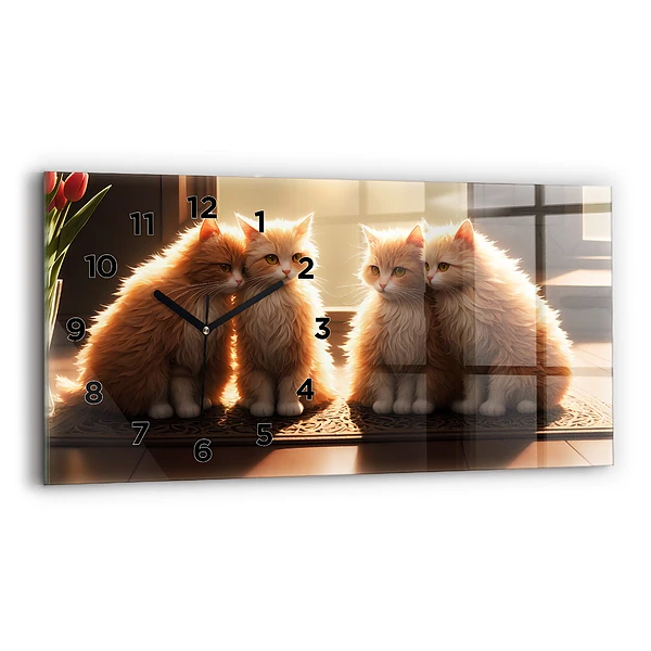 Horizontale Uhr mit motiv Vier Katzen in der Sonne