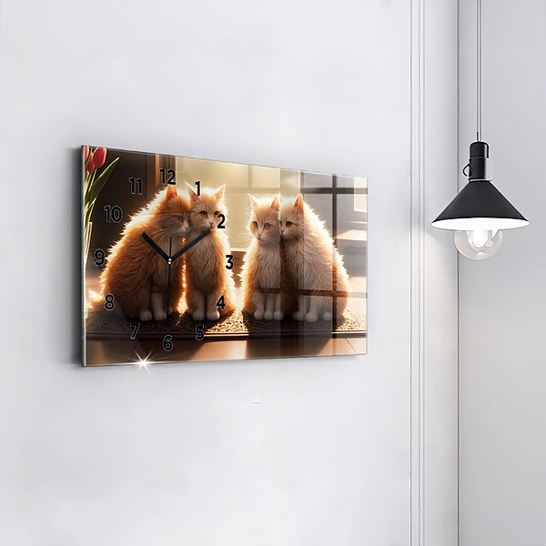 Horizontale Uhr mit motiv Vier Katzen in der Sonne