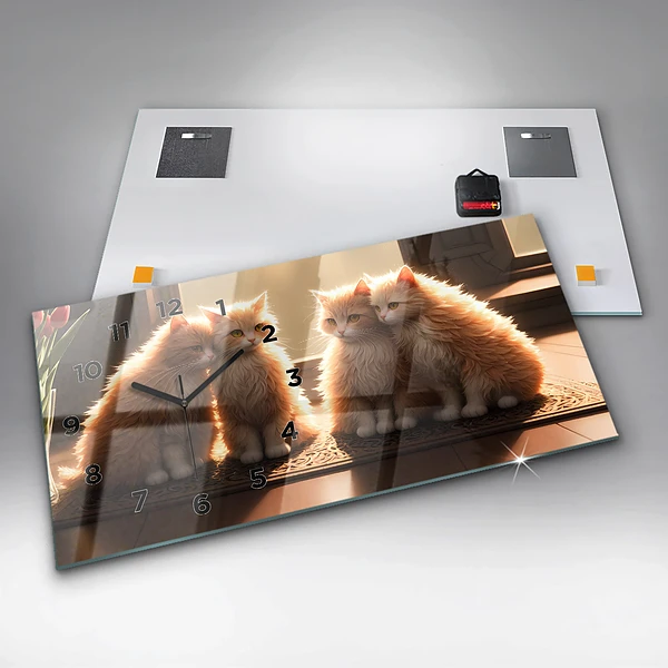 Horizontale Uhr mit motiv Vier Katzen in der Sonne