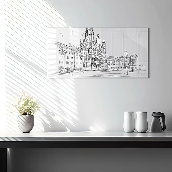 Horizontale Uhr mit motiv Skizze der Altstadt von Poznan