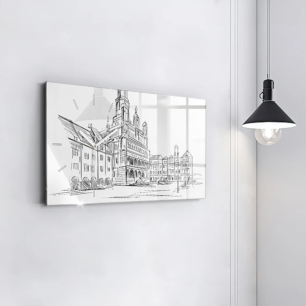 Horizontale Uhr mit motiv Skizze der Altstadt von Poznan