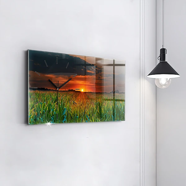 Horizontale Uhr mit motiv Sonnenblumen auf einer Wiese