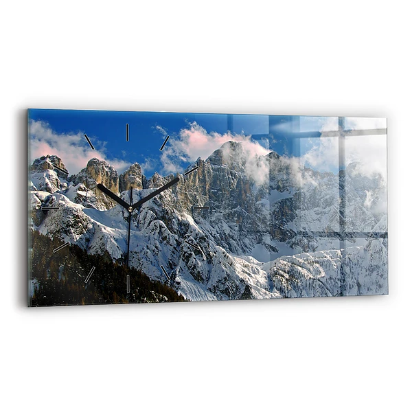Horizontale Uhr mit motiv Berge unter dem blauen Himmel