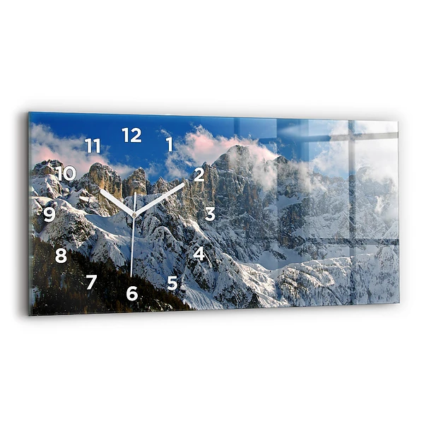Horizontale Uhr mit motiv Berge unter dem blauen Himmel