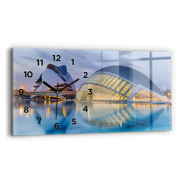 Horizontale Uhr mit motiv Sonnenuntergang in der Stadt